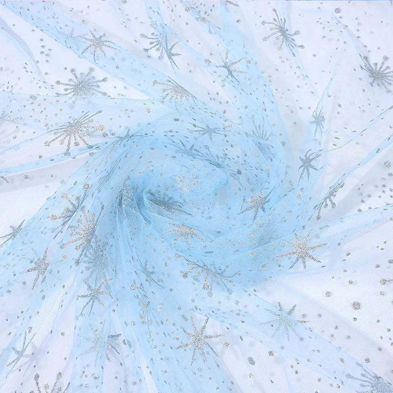 Silver Snowflake Mesh Fabric Suitable For Christmas Decorations Stage Settings And Elsa Princess Dress