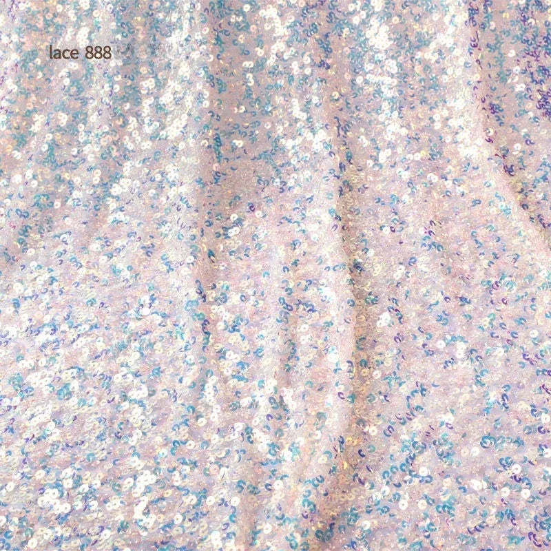 Shiny Encryption 5mm Sequin Elastic Mesh Bead Fabric Sewn Wedding Dress Evening Gown Stage Costume Fabric White Purple Black