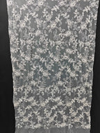 Tela de encaje con bordado de flores blancas crudas, hojas y malla floral bordada, hecha a mano, para decoración de bolsos de boda.