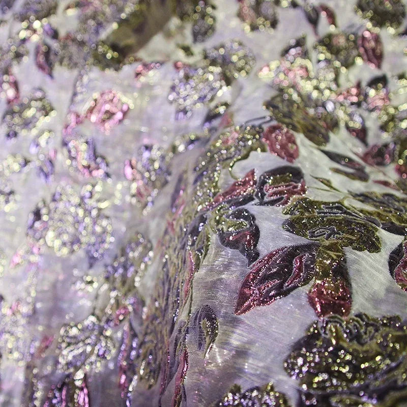 Tela jacquard de seda con doble dorado en relieve para vestido, falda esponjosa, vestido de noche, tela hecha a mano.