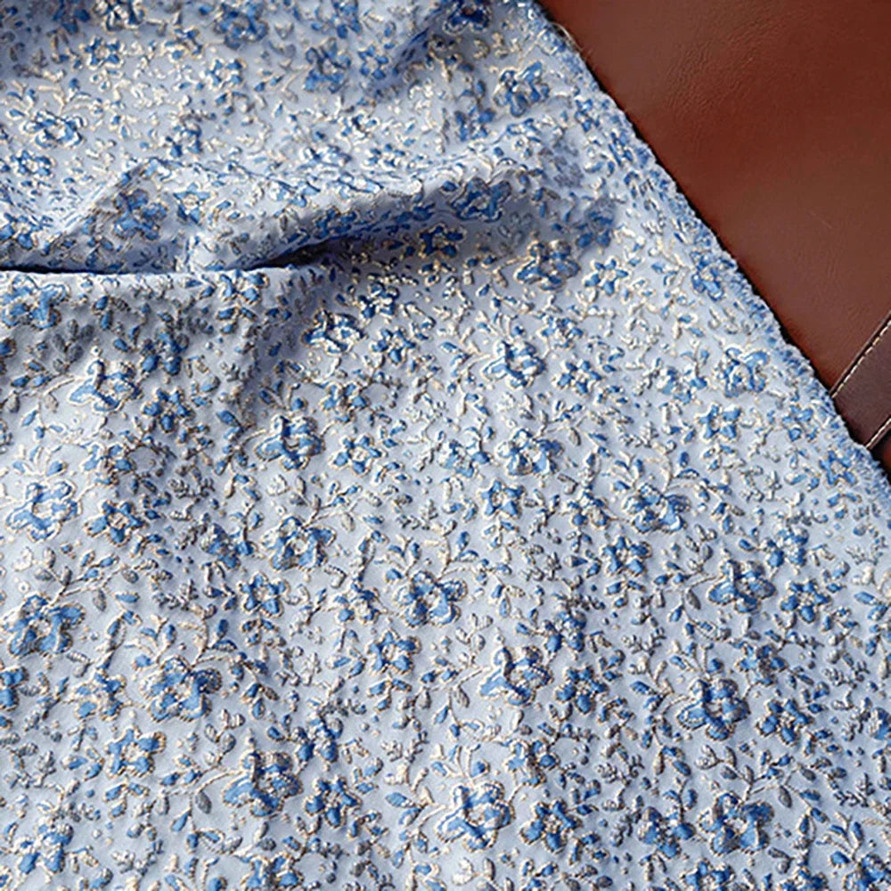 قماش جاكار زهري منقوش بخيوط ذهبية وفضية - فاخر ثلاثي الأبعاد، 140 سم