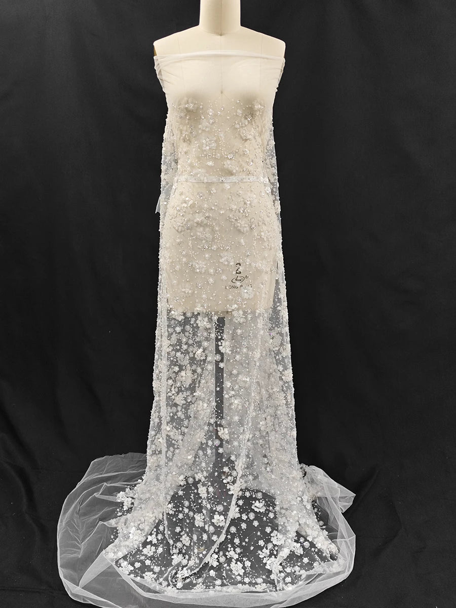 New 3D three-dimensional flower nail bead sequin embroidery fabric sewing wedding dress bridesmaid dress lace fabric