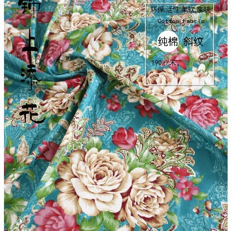 Tela de sarga de algodón puro con estampado floral, suave, totalmente de algodón, para ropa de cama, pijamas, pantalones, cortinas y proyectos de bricolaje para bebés.
