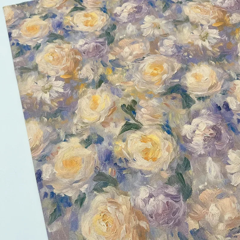 Oil Painting Floral Fabric Premium Cotton Linen Blend With Dense Weave For Tablecloth DIY Home Decor Door Curtain Fabric