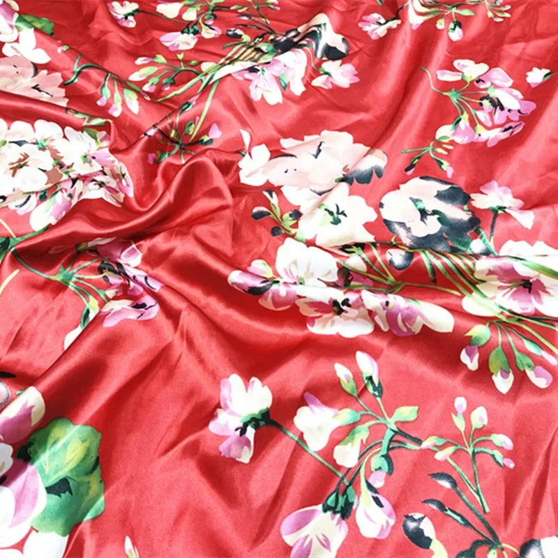 Satin Silk Floral Fabric Smooth Glossy Texture For Headwraps Sleepwear Home Textiles Cheongsam Robe Material Fabric
