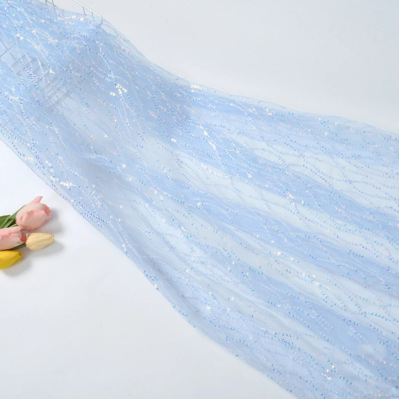 Tela bordada con lentejuelas onduladas, malla ondulada, tela con bordado de cuentas, para vestidos de novia, vestidos y vestuario escénico.