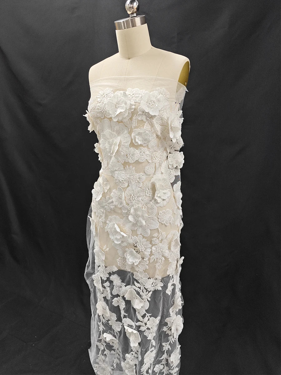 Luxury three-dimensional flower nail bead sequin embroidery fabric wedding dresses evening gowns skirt decorations DIY fabric