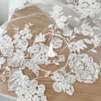 قماش دانتيل مطرز بخيوط قطنية من الترتر البيج مخصص، إكسسوارات دانتيل شبكية، فستان حجاب زفاف، اصنعها بنفسك