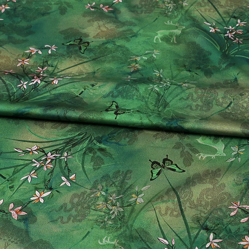 Red Cloud Acetate Jacquard Textile - Soft Breathable Fabric for Cheongsam