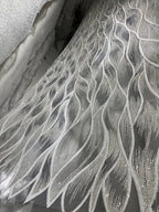 Tela de encaje de malla brillante de lujo con tul bordado de ondas plateadas brillantes para vestido de noche, material de costura DIY
