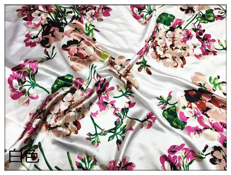 Satin Silk Floral Fabric Smooth Glossy Texture For Headwraps Sleepwear Home Textiles Cheongsam Robe Material Fabric