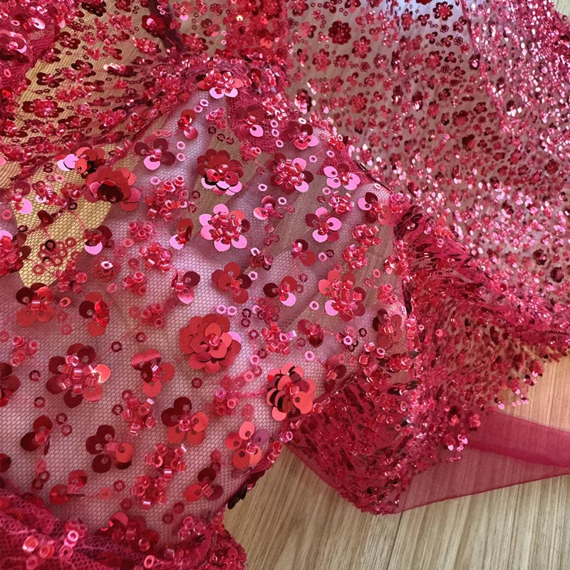 Sequin Flower Mesh Fabric - Elegant Glitter Sheer Material