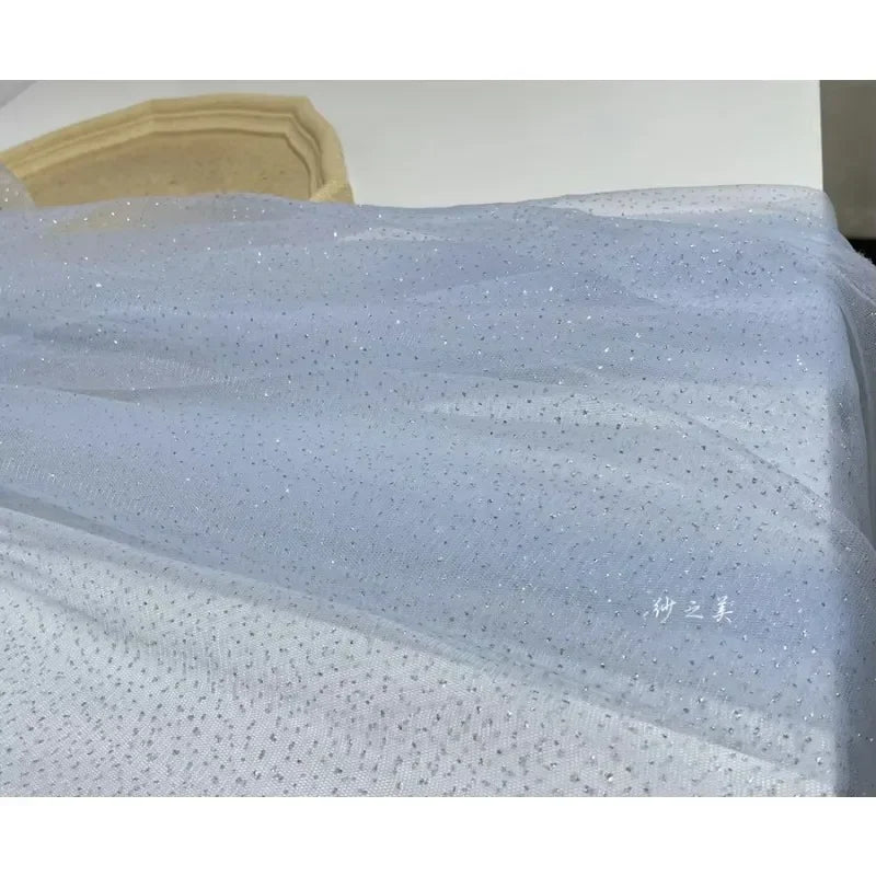 Light Sky Blue Hot Stamping Shiny Piece Skirt Mesh Transparent DIY Background Decoration Sewing Dress Fabric