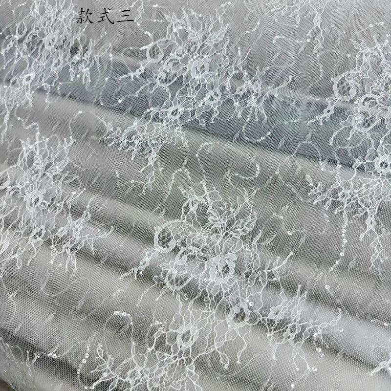 5 Styles Large Flower Embroidery Sequins Lace Mesh Fabric - Transparent Material 145cm