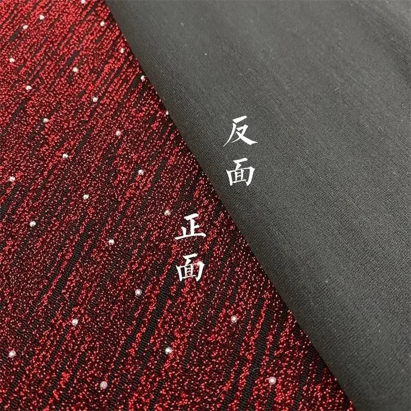 قماش مرن أسود لامع مع خيوط ذهبية فضية ومرصع بالألماس لفستان طويل ومناسب للمسرح وحفلات المساء، اصنعها بنفسك