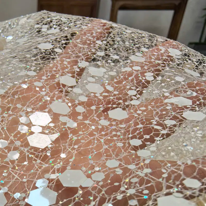 Gold and white sequin yarn styling yarn wedding background wrought iron yarn designer wedding dress fabric stage background