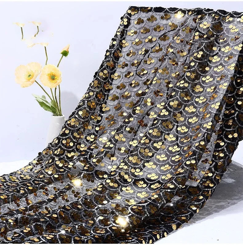 Premium Mermaid Sequin Mesh Fabric Shiny Fish Scale Netting High-End Wedding Decoration Evening Gown Designer Material Clothing