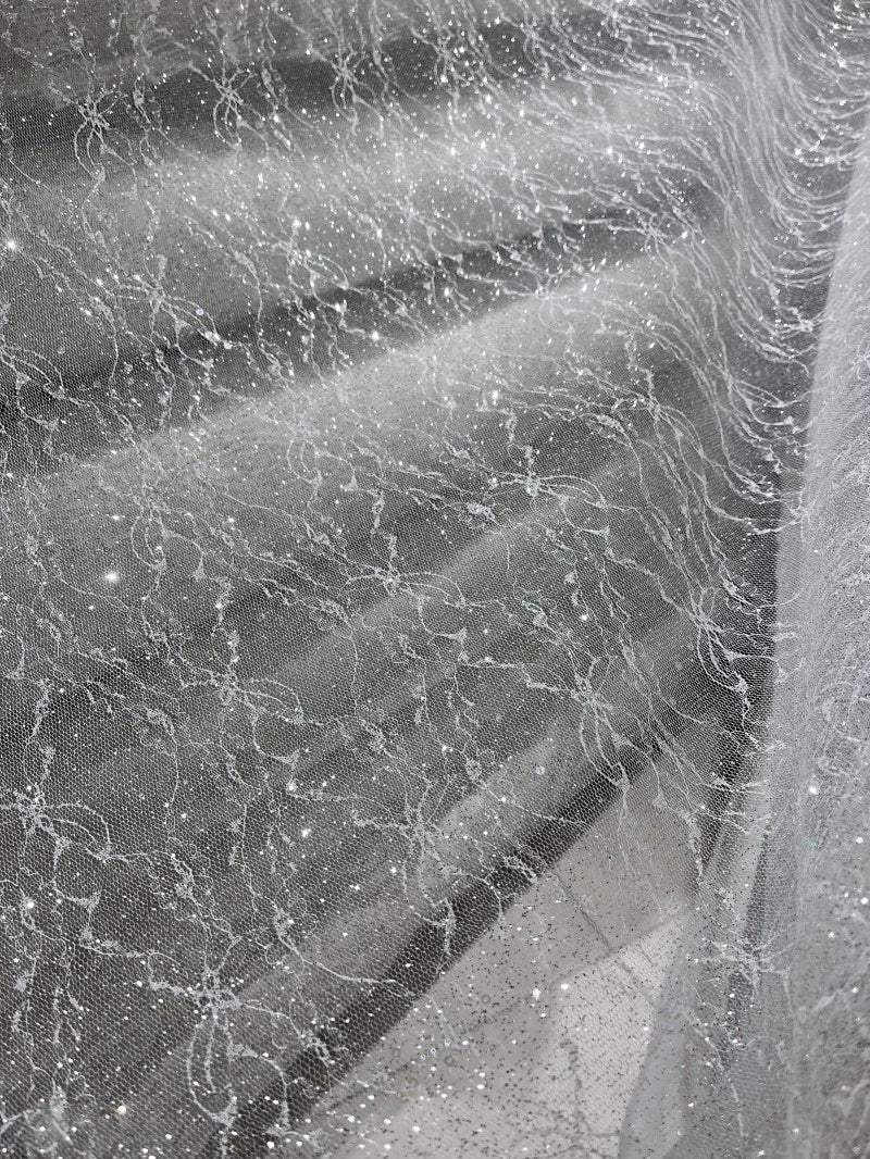 مسحوق الفضة الساخن، رذاذ الفضة، مسحوق بريق ناعم، شبكة بنمط الدانتيل، فستان زفاف، قاعدة، نسيج شبكي شفاف لامع