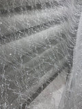 Silver Glitter Lace Mesh Fabric - Sheer Sparkle for Bridal Gowns