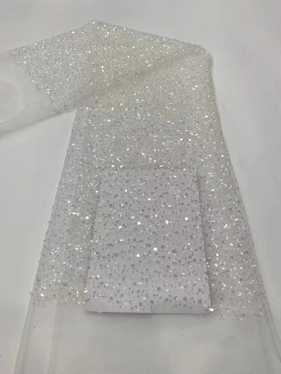 New Mesh Embroidery Pearl Sequins Scattered Pearl Embellishment Fabric Handmade DIY Fabric Wedding Dress Veil Skirt
