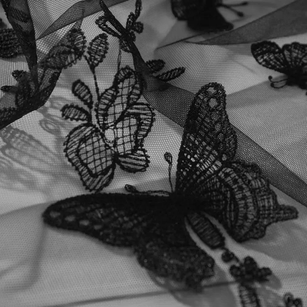 3D Butterfly Embroidered Mesh - Elastic Dress & Skirt Fabric