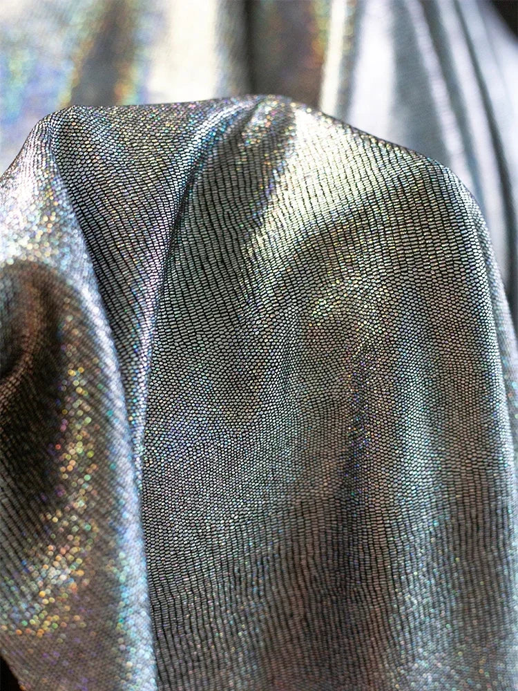 Silver Glitter Fabric Elastic Fish Scale Texture Sewing Performance Fashion Show Stage Clothing DIY Background Decoration Fabric