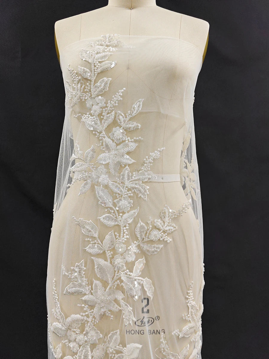 Nueva tela de lujo con bordado de lentejuelas y cuentas para coser vestidos de novia, vestidos de noche, vestidos infantiles, tela de diseño DIY