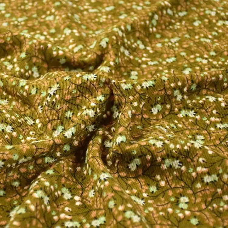 قماش مخملي مطبوع ملون - مخمل مخطط بنقشة زهور منعشة - 145 سم