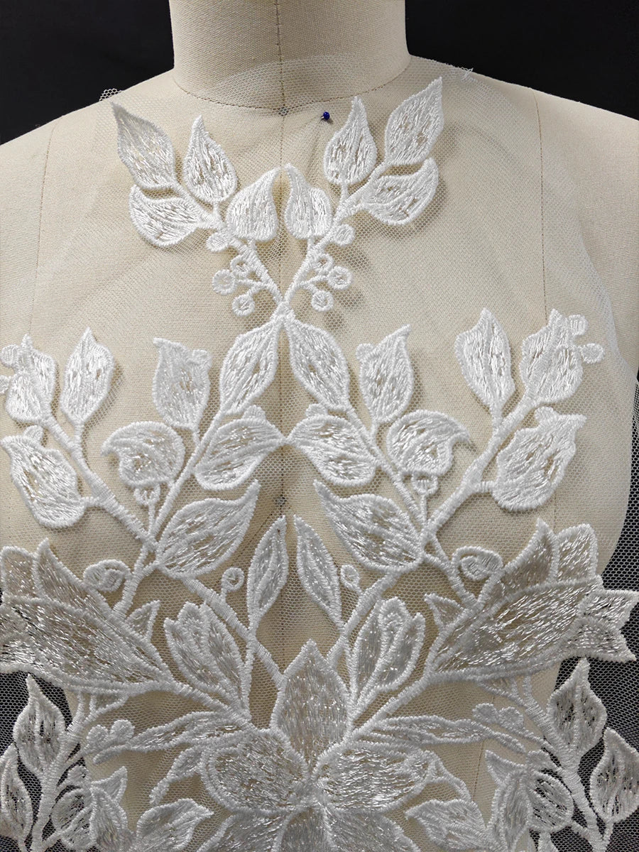 Pegatinas de flores de encaje bordado blanco, materiales de decoración para vestidos de boda, accesorios de diseño DIY