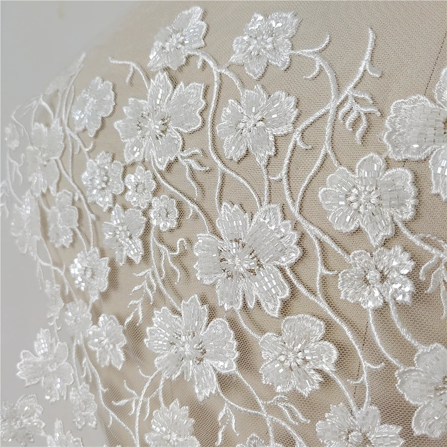 New Heavy Industry Wedding Dress Dress Window Door Curtain Mesh Embroidery Nail Bead Lace Fabric Flower Tablecloth Background