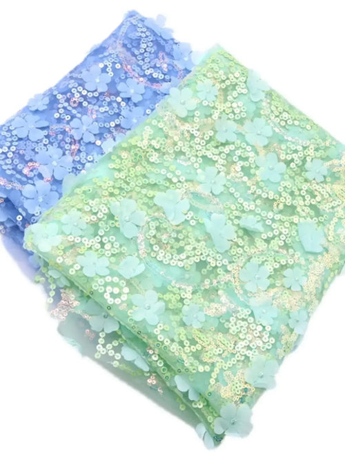 3D Sequin Petal Embroidered Tulle - Elegant for Stage Costume & Backdrop - fabric photo 1