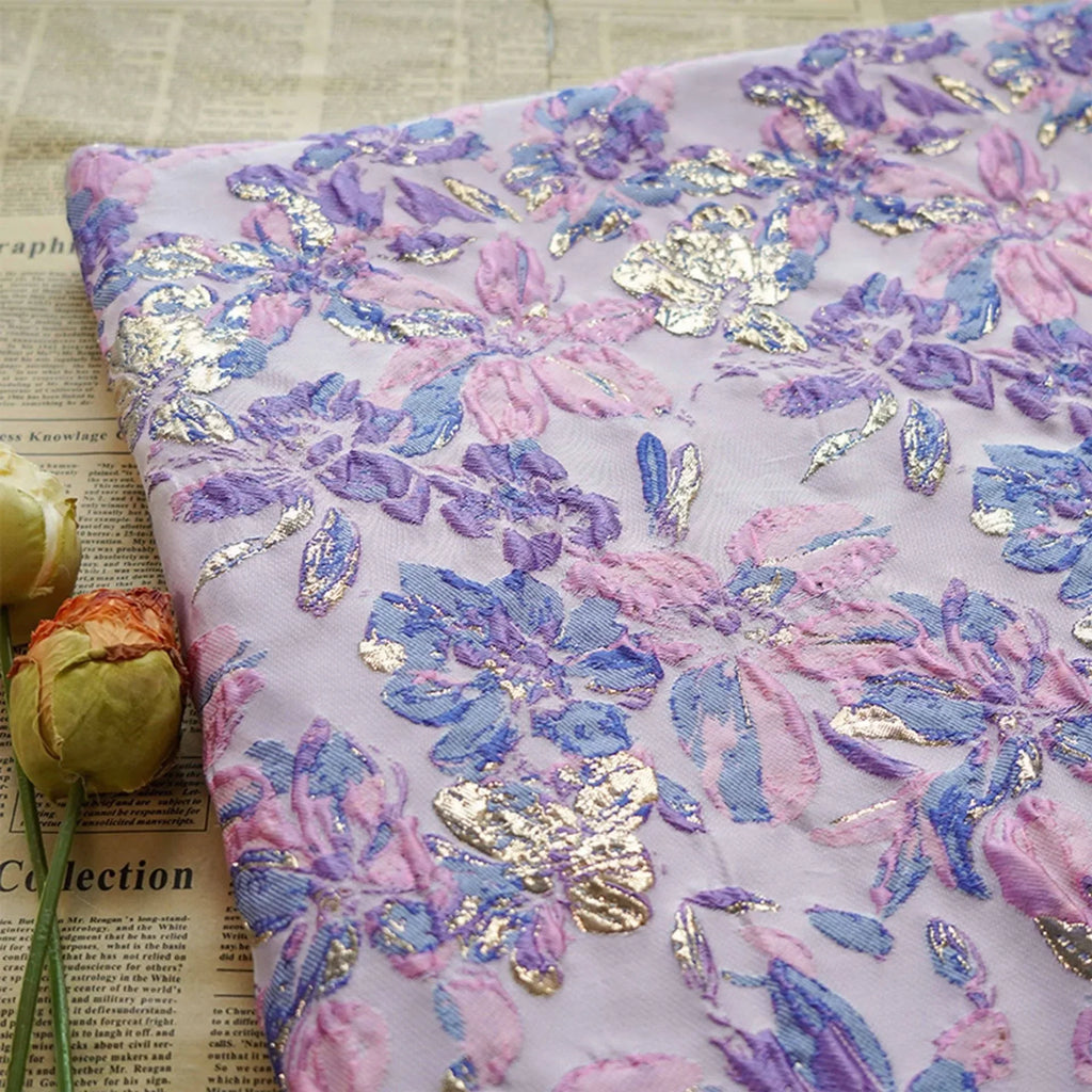 Pink Purple Relief Gold Thread Floral Jacquard - Dress Vest Skirt Formal Fabric