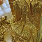 Tela de lentejuelas doradas, plateadas, moradas y negras, pequeña encriptada para decoración de vestidos de noche y bodas.