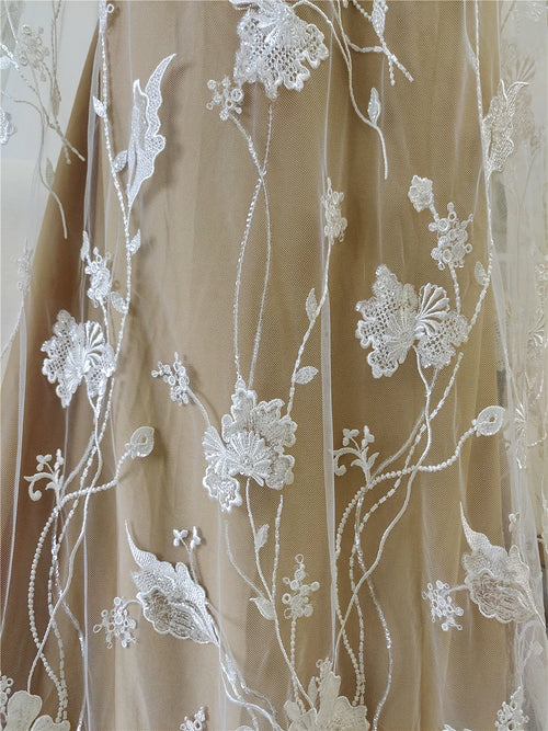 Beaded Sequin Branch Lace - Embroidered for Bridal & Home Décor - fabric photo 2