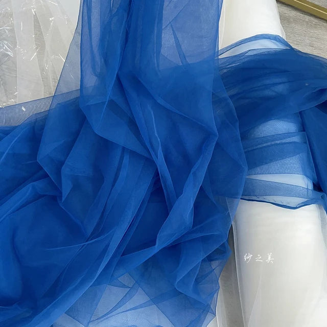 Tela de malla de gasa ligera con efecto niebla, hilo de tul azul suave, velo de fondo DIY, vestido de novia, tul de hadas, material de decoración nupcial