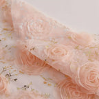 Tela de encaje con corona de rosas naranja y rosa con bordado dorado para vestido de verano de mujer, elegante material floral para costura de moda.