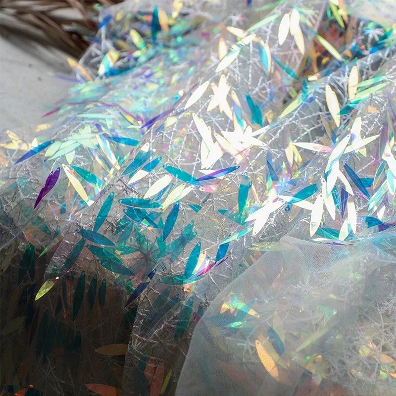 Gradually changing color sequined laser lace fabric sewing stage costumes fashion dresses children's clothing diy fabric