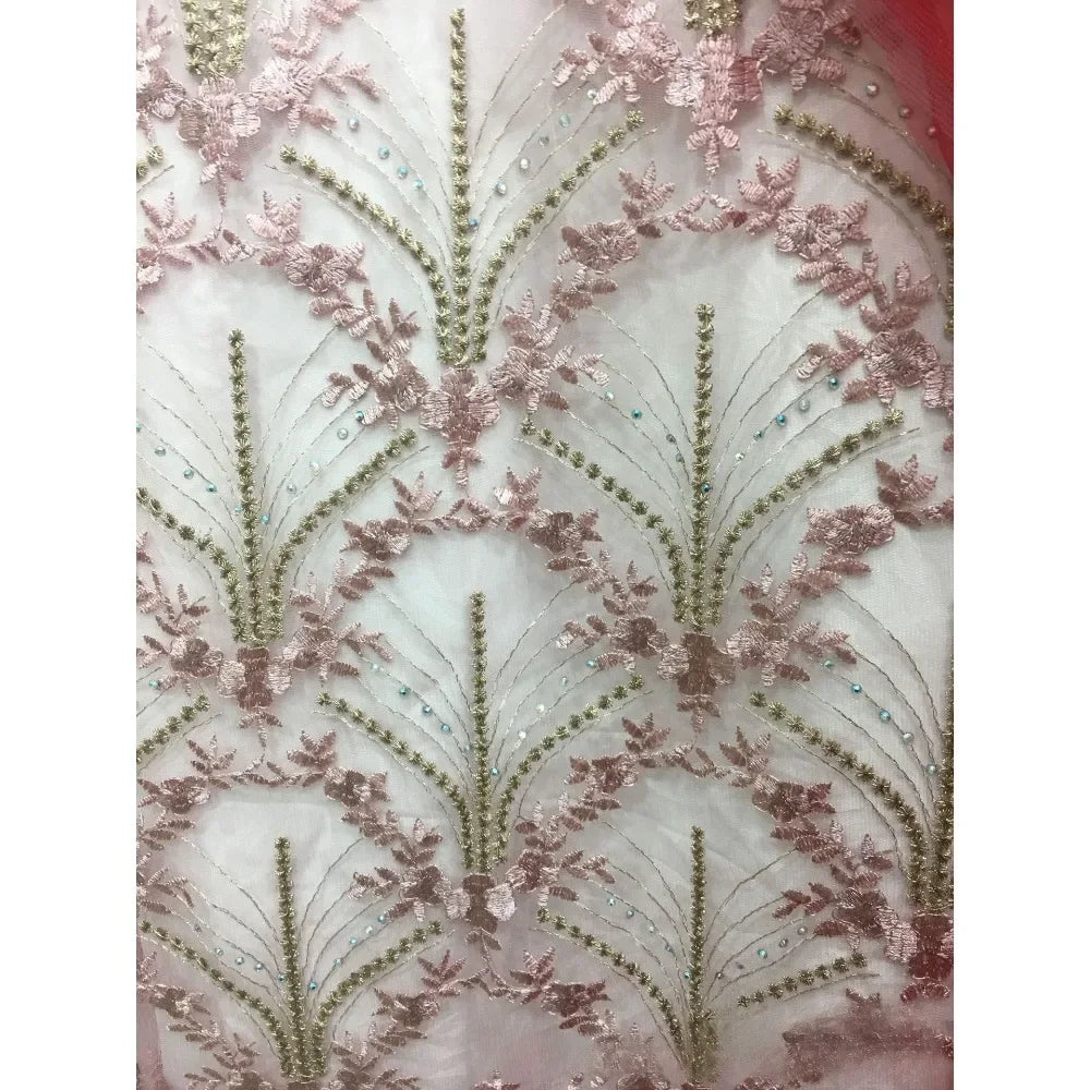 قماش تنورة جديد ثلاثي الأبعاد مطرز بخيوط ذهبية لامعة من الدانتيل الشبكي، قماش ملابس، تطريز فستان