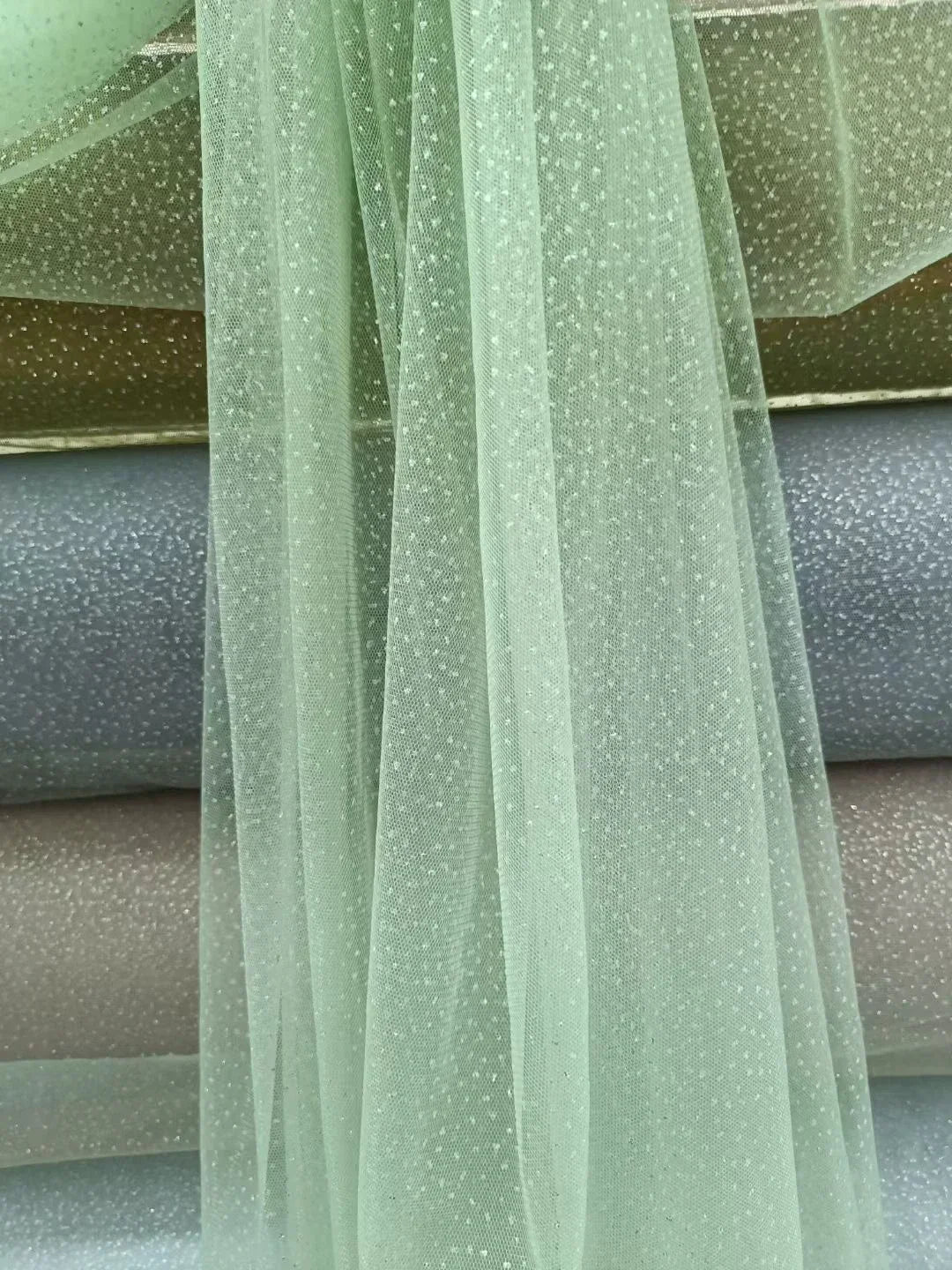 Light Sky Blue Hot Stamping Shiny Piece Skirt Mesh Transparent DIY Background Decoration Sewing Dress Fabric