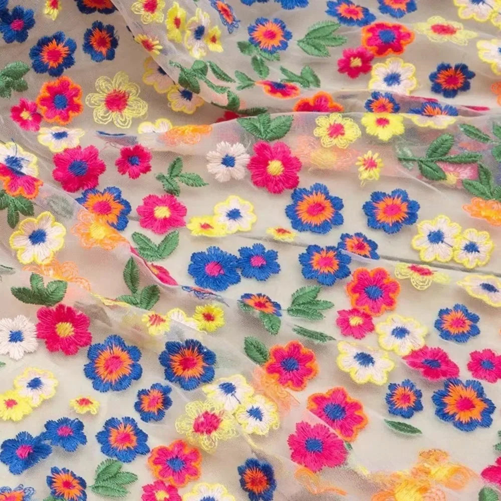 Colorful Floral Embroidered Lace - Delicate for Sewing & Couture
