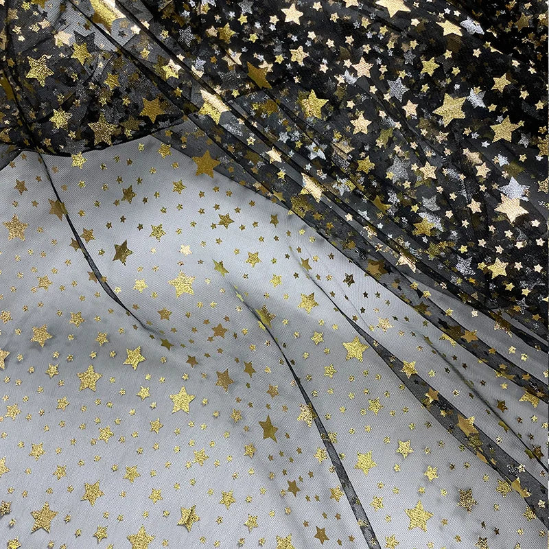 Premium Pentagram Hot Stamping Mesh Fabric for Stage Outfits, Dresses, Christmas Holiday Designs, and DIY Handmade Crafts