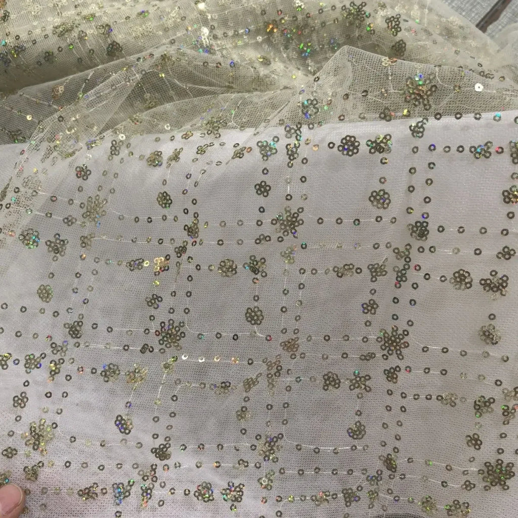 Crystal net lace iridescent silver glitter fabric for princess dress shiny embroidery bright silk mesh fabric for  costume DIY