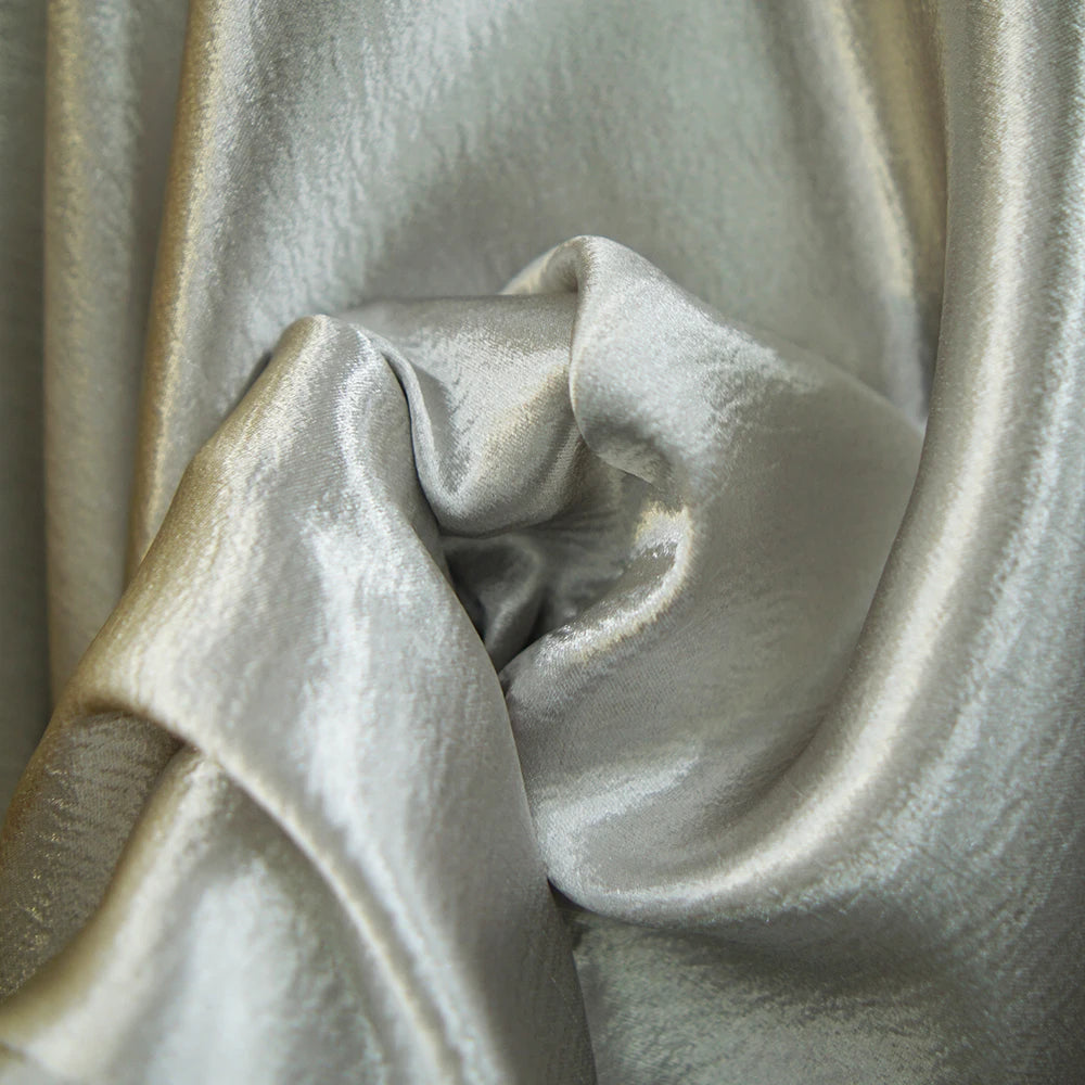 Camisa de tela suave de crepé doble dorado y plateado, vestido de diseñador, tela de costura DIY hecha a mano