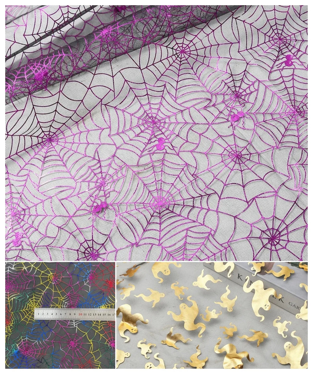 ديكور مشهد شبكة العنكبوت العابر للحدود في الهالوين، خلفية لعبة من القماش الشبكي، زي أداء يدوي الصنع، نسيج فريد من نوعه