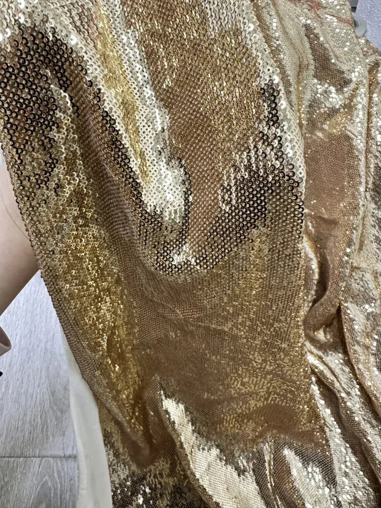 Gold Silver Encrypted Sequin Embroidery Fish Scale Fabric - Evening Dress Material 150cm