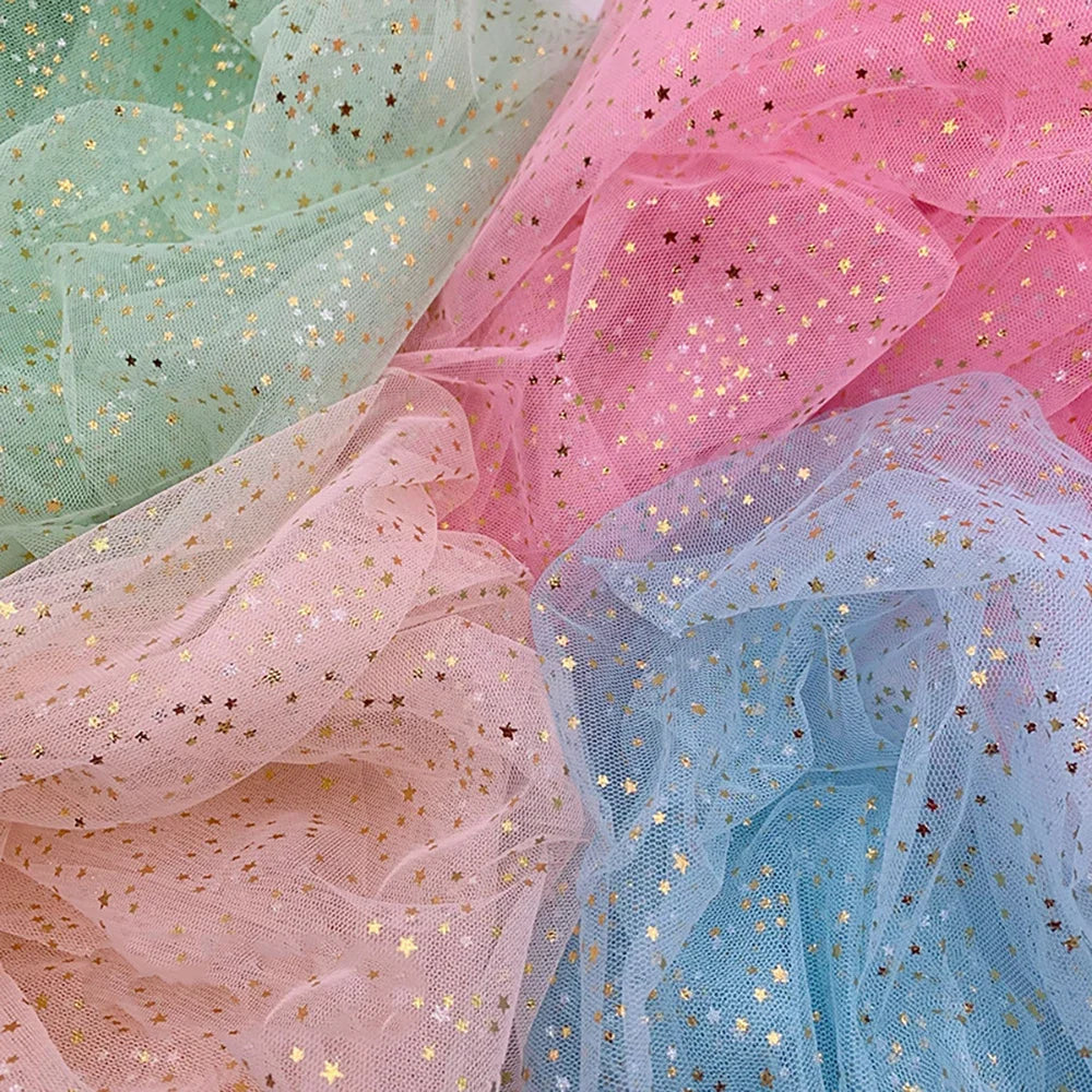 Gilding stars Sparkly gauze tulle Stage costume Fabric Gauze skirt fabric bow hair Christmas accessories Children's clothing