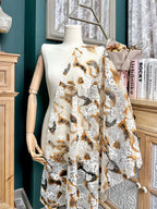 Tela suave y ligeramente elástica con encaje teñido a la llama blanca, ideal para vestidos camisola de moda, diseño de cheongsam, tela de diseñador DIY.