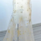 Golden Seahorse Moon Embroidery Mesh Fabric - Hot Fix Powder Material 130cm