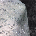 Crystal net lace iridescent silver glitter fabric for princess dress shiny embroidery bright silk mesh fabric for  costume DIY