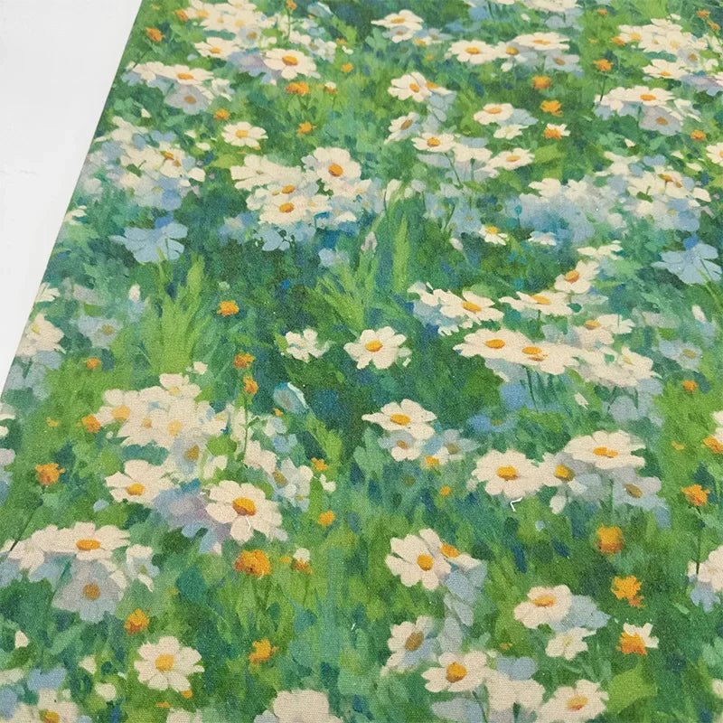 Oil Painting Floral Fabric Premium Cotton Linen Blend With Dense Weave For Tablecloth DIY Home Decor Door Curtain Fabric